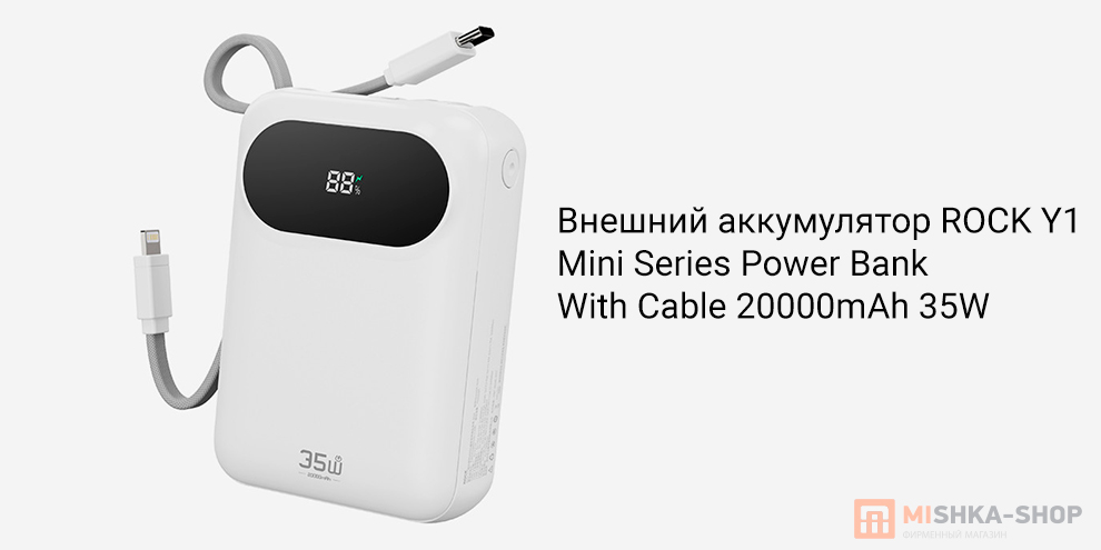 ROCK Y11 Mini Series Power Bank With Cable 20000mAh 35W