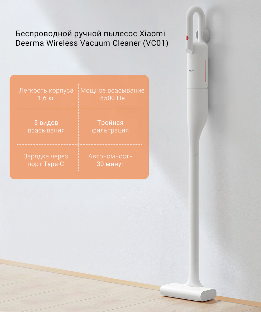 Беспроводной ручной пылесос Xiaomi Deerma Wireless Vacuum Cleaner (VC01)