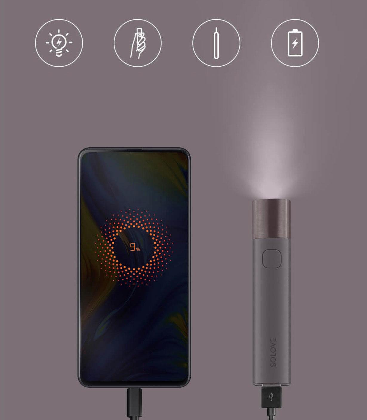 Фонарик Xiaomi Solove X3s Portable Flashlight Power Bank White 2 Портативный фонарик Xiaomi SOLOVE X3 Portable Flashlight