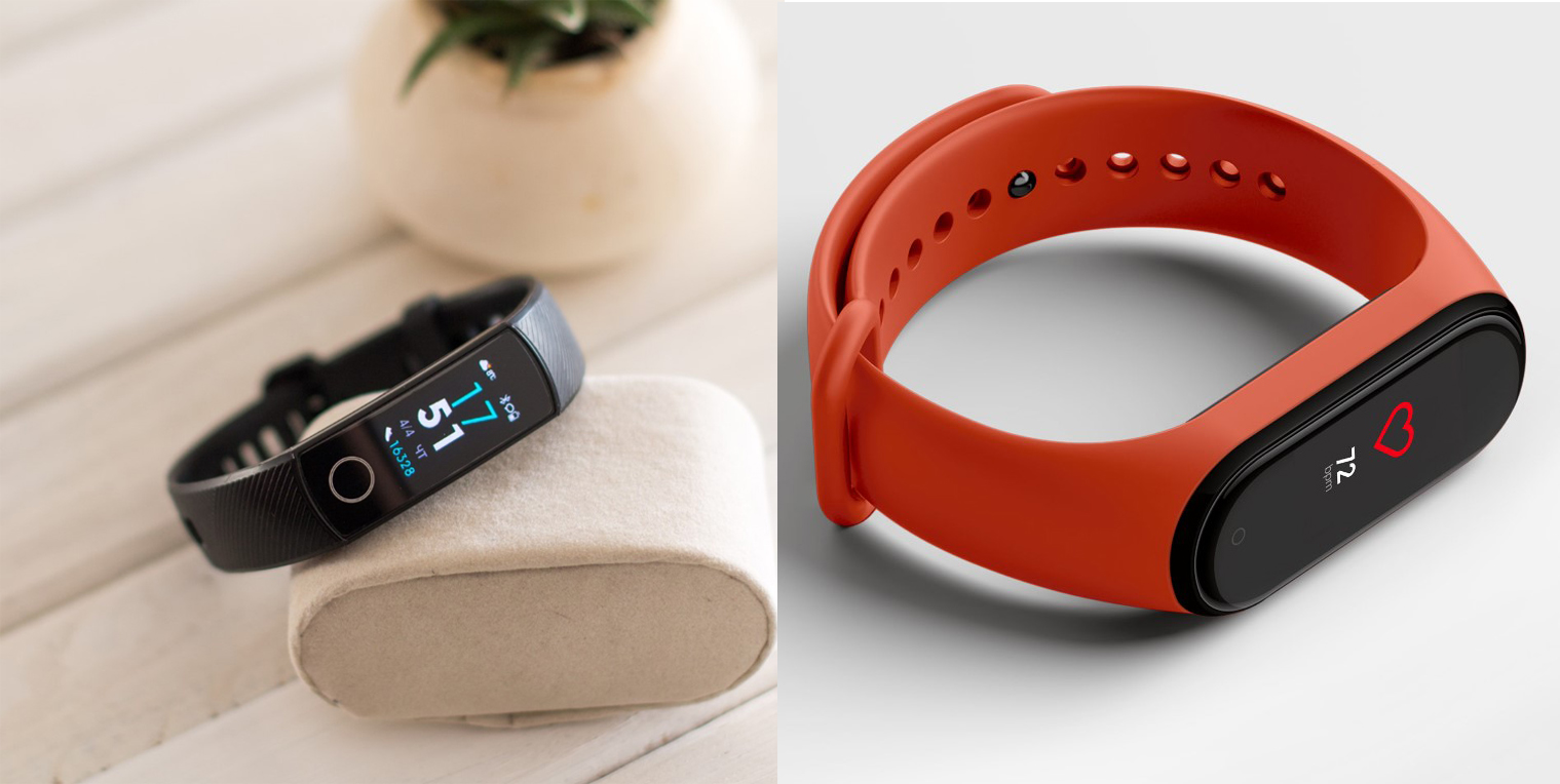 слева - honor Band 4, справа Xiaomi Mi Band 4 слева - honor Band 4, справа Xiaomi Mi Band 4