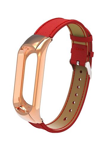 Кожаный ремешок для Xiaomi Mi Band 4 (Красный) — фото