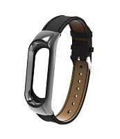 Кожаный ремешок для Xiaomi Mi Band 4 (Черный) — фото