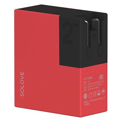 Внешний аккумулятор Solove W2-Travel Charger & Power Bank (5000 mAh) Red (Красный) — фото