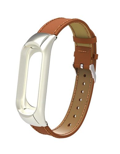 Кожаный ремешок для Xiaomi Mi Band 4 (Коричневый) — фото