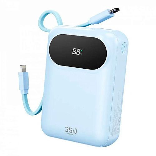 Внешний аккумулятор ROCK Y11 Mini Series Power Bank With Cable 20000mAh 35W (Голубой) — фото